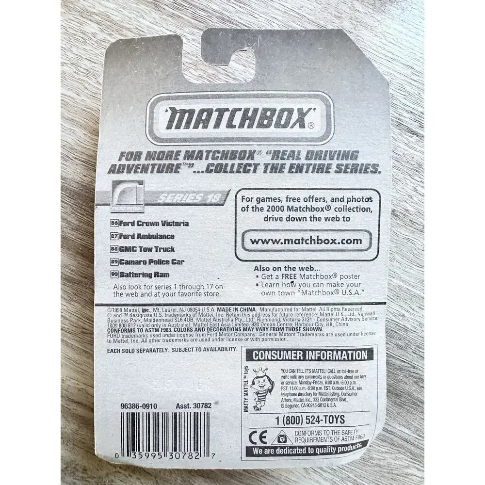Matchbox 2000 Battering Ram. Rare,VHTF! '00 Police Patrol Series 18 #90 H92